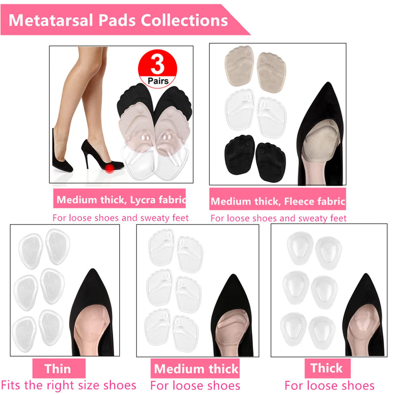 Gel Ball of Foot Cushion, 3 Pairs High Heels Shoes Inserts Forefoot Pads Foot Pain Relief Metatarsal Pads Reusable Ball of Foot Cushion for Women (Mixed Color 3 Pairs) Mixed Color 3 Pairs - NewNest Australia