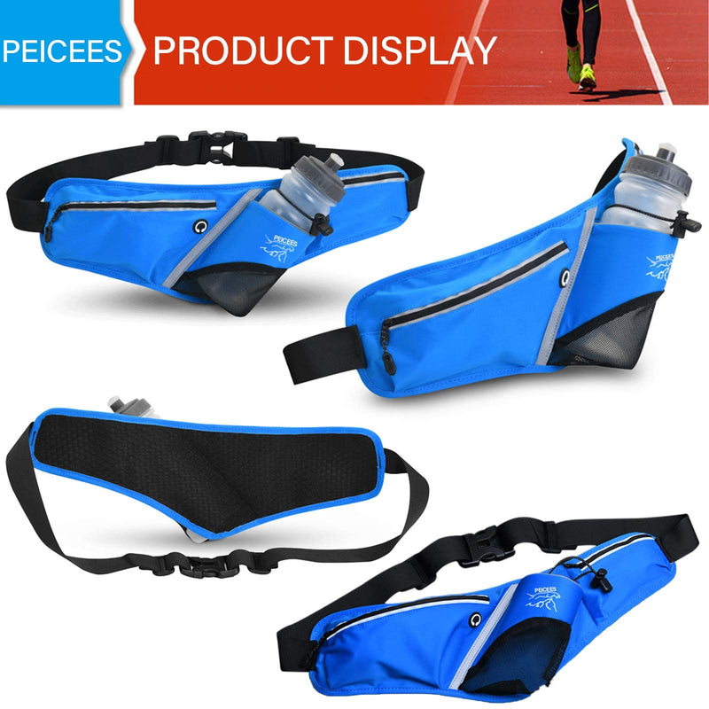 Peicees Running Belt for Women Men Fanny Waist Bag Pack with Water Bottle Holder Hydration Belt for Running Marathon Hiking Jogging Blue - NewNest Australia