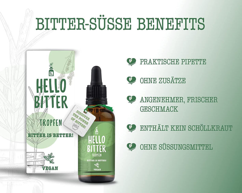 Hellobitter - Bitter Drops 50 Ml According To Hildegard Von Bingen - Bitter Herbs / Bitter Substances Drops Vegan - High Bioavailability, Laboratory Tested, High Dosage, Liquid - NewNest Australia