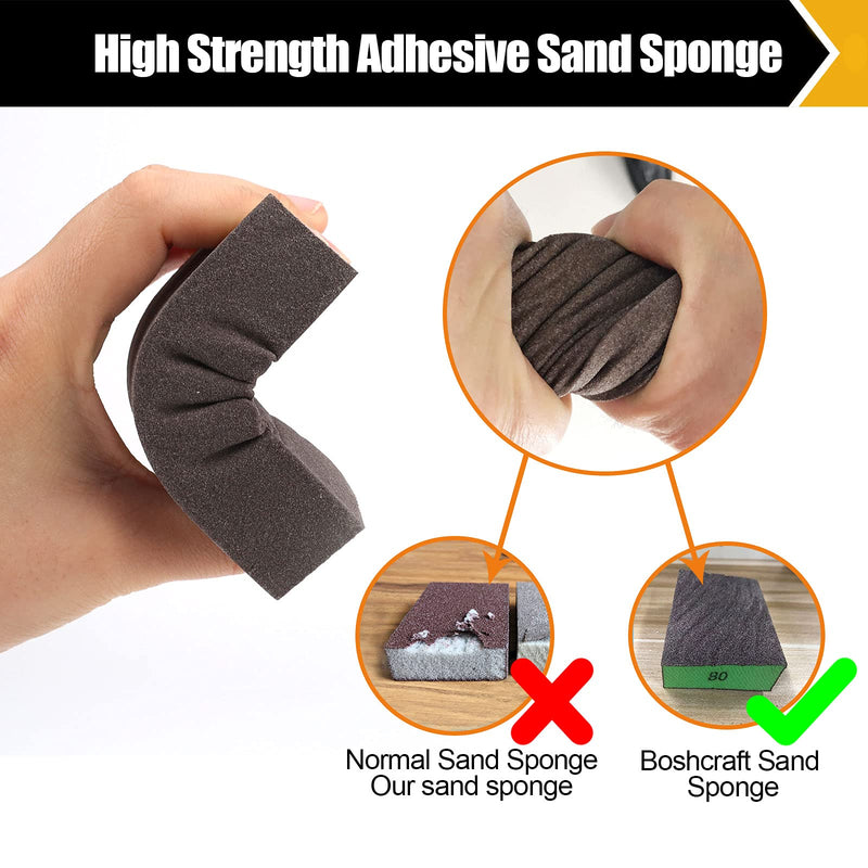 BOSHCRAFT 10 Pack Sanding Sponge, Washable and Reusable Sanding Block for Wood Drywall Metal Glasses Coarse/Medium/Fine/Superfine in 60/80/120/220 Grit Sandpaper Block Sand Paper Brick (3.9'' × 2.8'') - NewNest Australia