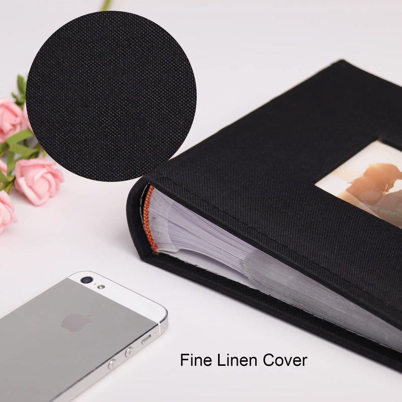 Vienrose Photo Album 4x6 100 Pockets Linen Frame Cover with Memo Areas Photobook Large Capacity Pictures Book for Wedding Family Baby Vacation Black - NewNest Australia