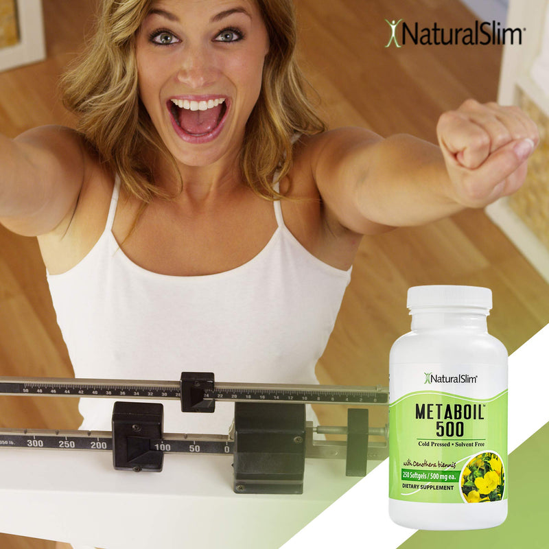 NaturalSlim Metaboil 500 w/ Evening Primrose Oil & GLA (Gamma-Linolenic Acid) - Solvent Free Cold Pressed Supplements - Natural Anti-Inflammatory & Burner of Resistive Fat - 500mg, 250 Softgels - NewNest Australia