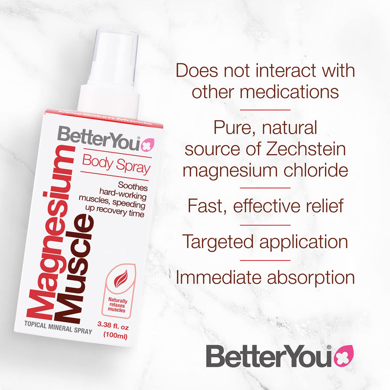 BetterYou Magnesium Muscle Body Spray | Pure, Clean and Natural Source of Magnesium Chloride | Helps Reduce Recovery Time and Soothes Hard-working Muscles | 100ml (600 Sprays) - NewNest Australia