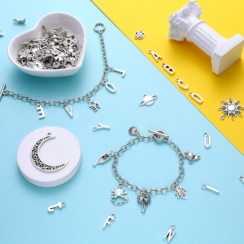 Highergo 469 Pieces Bangles Bracelet Making Kit, 10 Pieces Round Link Chain Bracelets with OT Toggle Clasp, 159 Pieces Moon Stars Tibetan Silver Charms and 300 Pieces Open Jump Ring for Jewelry Making - NewNest Australia