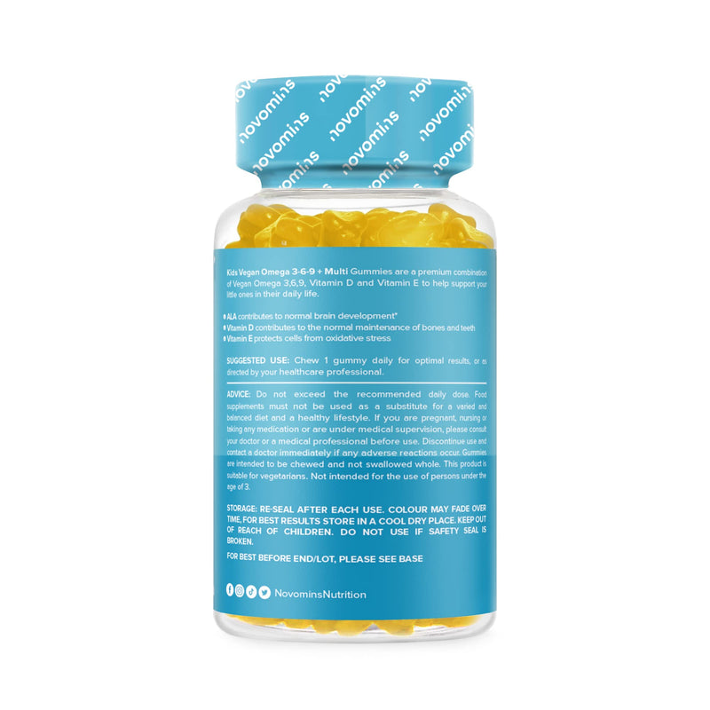 Kids Omega 3 6 9 Gummies – Kids Multivitamin E & D - Vegan - 1 Month Supply – Chewable Childrens Omega 3 6 9 Supplement – Plant Based Alternative to Fish Oil – Kids Vitamins by Novomins - NewNest Australia