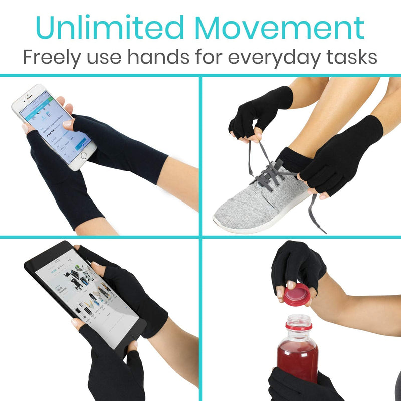 Vive Rheumatoid Arthritis Gloves - Men and Women Fingerless Compression Wrap for Hand Pain and Osteoarthritis - Black Hand Wrap for Arthritic Joint Symptom Relief - Open Finger Fit Small (1 Pair) - NewNest Australia