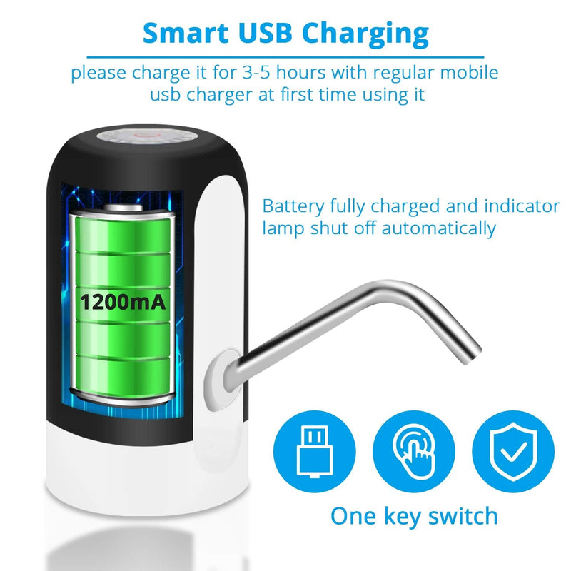 KUFUNG Portable Water Bottle Pump, 5 Gallon Universal Bottle Electric Water Dispenser with Switch and USB charging, for Camping, Kitchen, Workshop, Garage (Black) - NewNest Australia