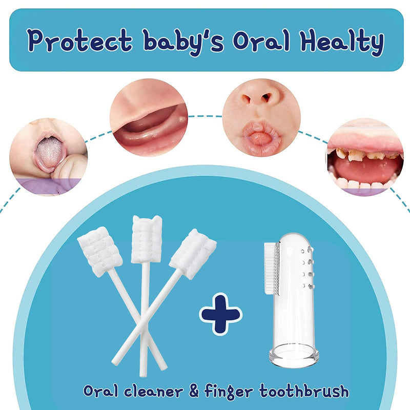 [60 Pcs] Little Fox Baby Oral Cleaner +2 Pcs Finger Toothbrush with Cases, Baby Tongue Cleaner, Newborn Toothbrush, Disposable Tongue and Gum Cleaner, Infant Oral Care and Cleaning for 0-36 Month Baby - NewNest Australia