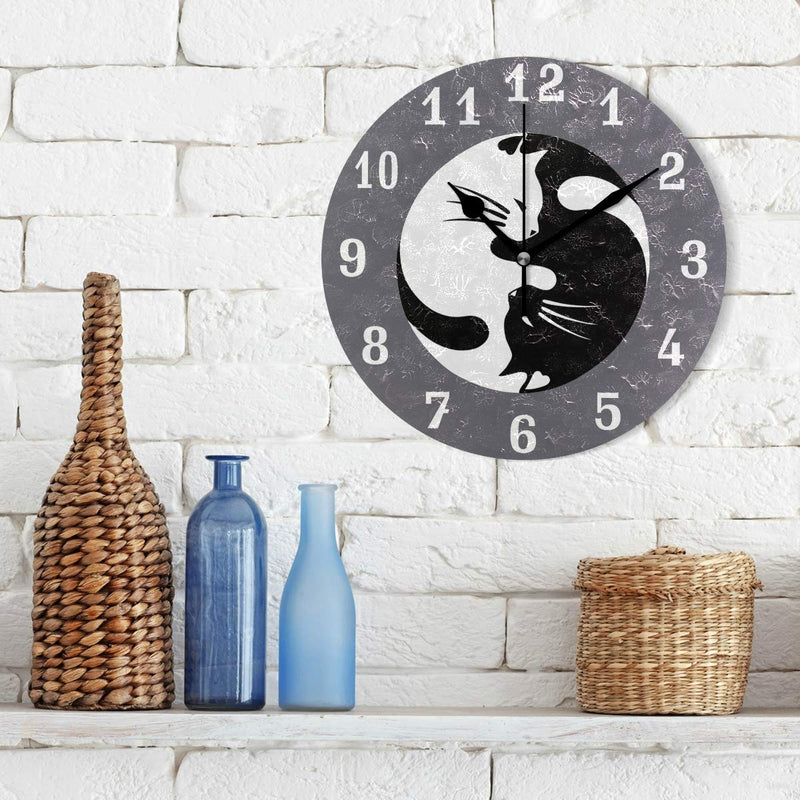 NewNest Australia - SEULIFE Wall Clock Yin Yang Tai Chi Cat Animal, Silent Non Ticking Clock for Kitchen Living Room Bedroom Home Artwork Gift 