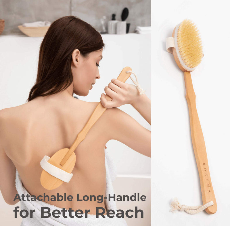 Dry Brushing Body Brush Set - Best for Cellulite, Lymphatic Drainage & Skin Exfoliating - Natural Bristle Spa Kit - Long Handle Back Scrubber, Massager & Face Exfoliator for Radiant Skin - NewNest Australia