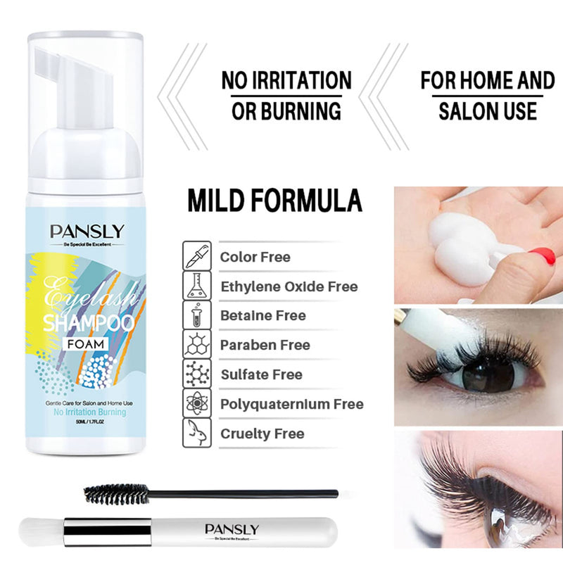 Lash Shampoo for Eyelash, Lash Cleanser Eyelash Extension Eyelash Cleanser 50ml Lash Extensions Shampoo Eyelid Foaming Cleanser + Brush & Mascara Wand Extension Cleanser Remover, Salon and Home Use - NewNest Australia