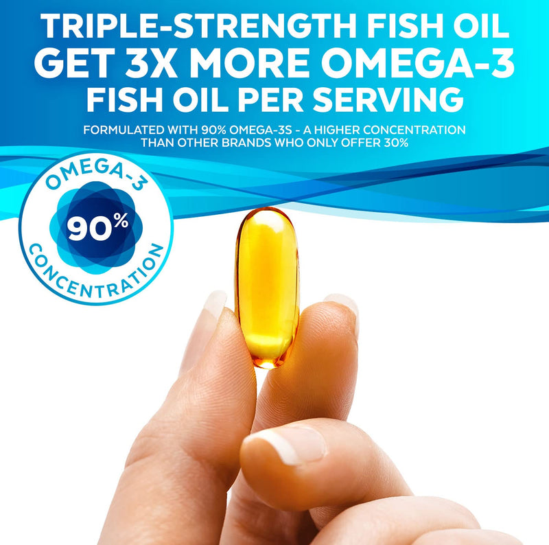 Fish Oil Omega 3 Supplement (90 Softgels) - 2,200mg EPA & DHA, Triple Strength Wild Triglyceride Omega 3 Fish Oil Supplements with No Fishy Burps 90 Count (Pack of 1) - NewNest Australia