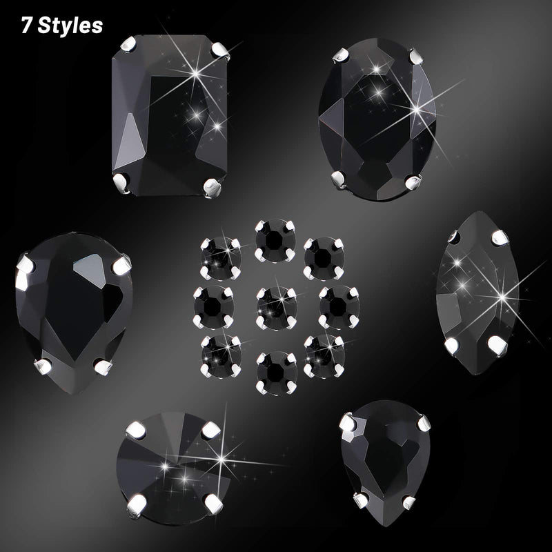 156 Pieces Sew on Rhinestones Claw Flatback Crystal Rhinestones Metal Prong Setting Rhinestones Acrylic Glass Sewing Gems for Clothes DIY Craft Shoes Dress Jewelry Making (Black) Black - NewNest Australia