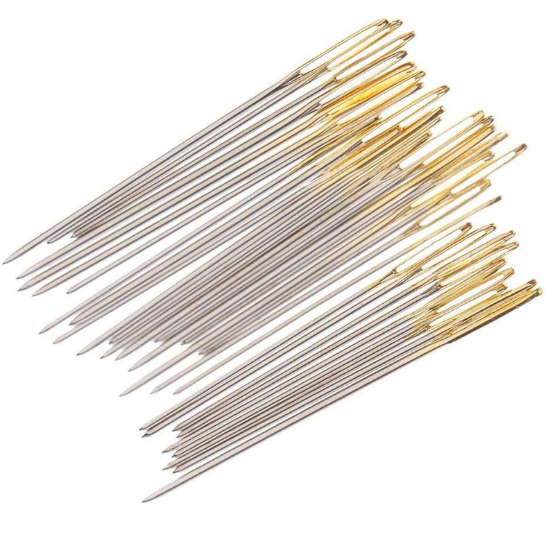 100pcs Cross Stitch Needles +1 Stainless Steel Needle Threader,Golden Color Large Eyes Cross Stitch DIY Embroidery Hand Needles Sewing Needles in Transparent Box Size 22# 24# 26# (22#) 22# - NewNest Australia