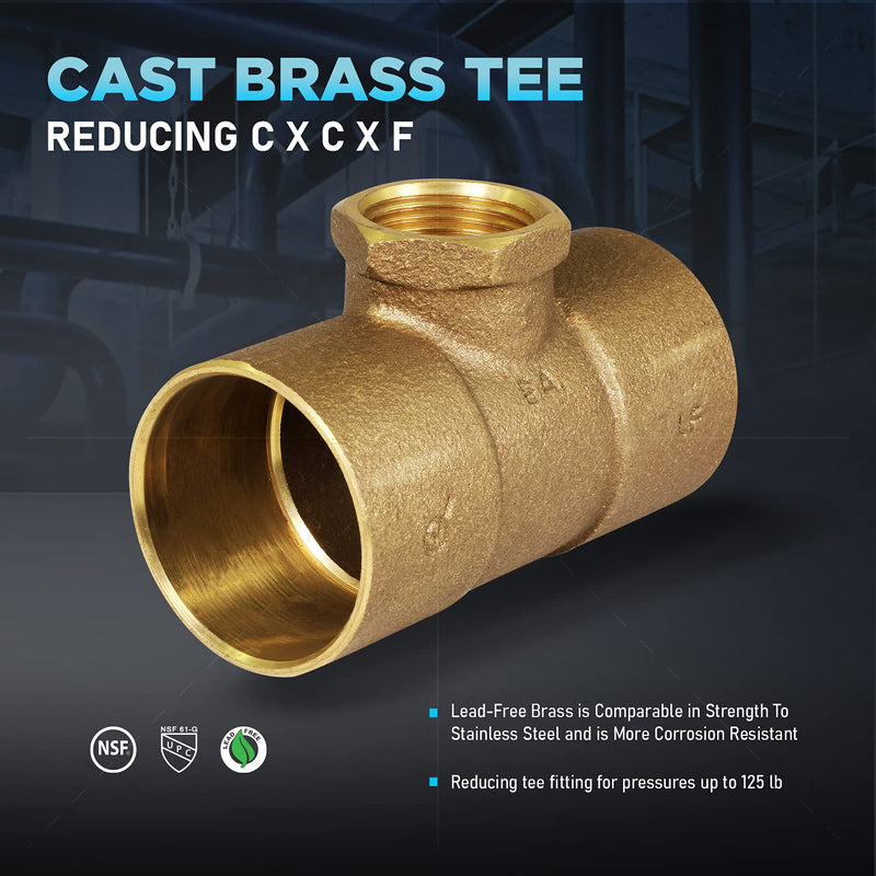 Everflow Supplies CCFT1213-NL C X C X F Lead Free Cast Brass Tee Fitting with Solder Cups and Female Threaded Branch, 1-1/2" x 1-1/2" x 3/4" - NewNest Australia