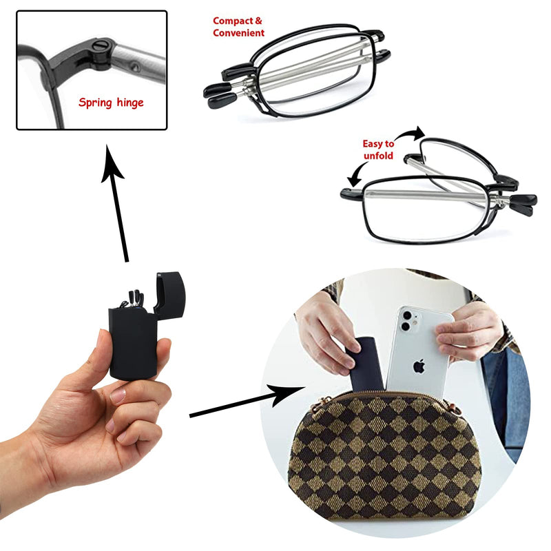 Hubeye 2 Pairs Foldable Reading Glasses Mini Portable Reading Aid Made of Stainless Steel with Hard Case Anti-Blue Vision Aid for Men and Women 2.50 Blue/Black 2.5 Diopters - NewNest Australia
