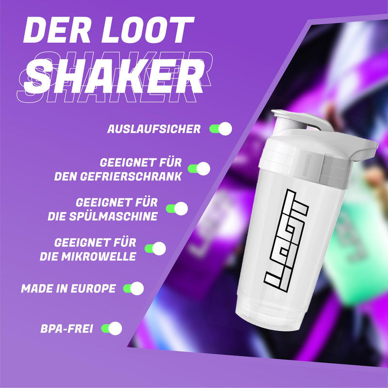 LOOT - Shaker with 7 game booster stacks/energy drink with 200 mg caffeine & taurine/gaming trial set for concentration, endurance and responsiveness - NewNest Australia