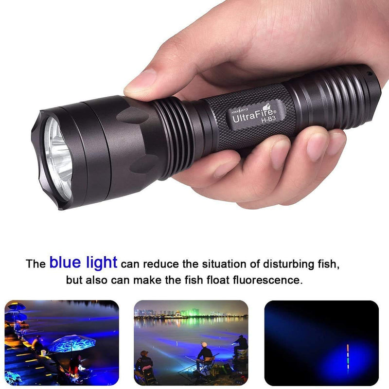 UltraFire Blue Light Flashlight Hunting Torch 256 Yard 470 nm Wavelength Professional Blue Beam Flashlight Fishing Hunting H-B3 - NewNest Australia