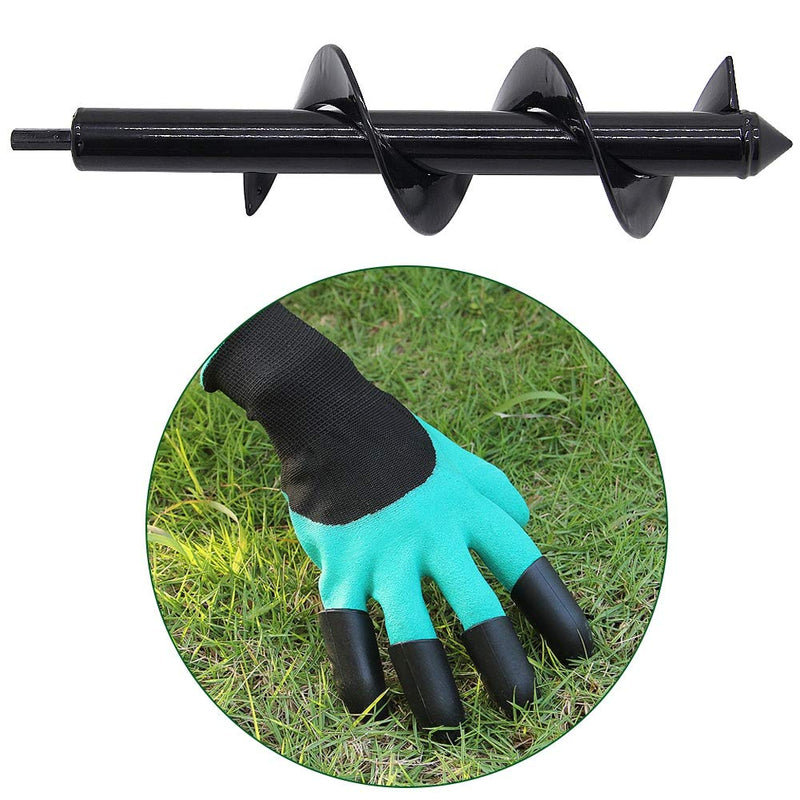 Twinkle Star Garden Auger Spiral Drill Bit 3 x 12 Inch with Garden Genie Gloves, Plant Bulb Auger Fits for 3/8 Inch Dill - NewNest Australia