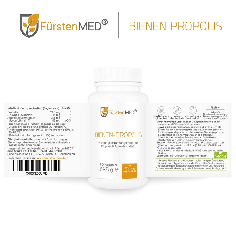 FürstenMED® Real Bee Propolis Capsules High Dose - Natural Bee Resin + Acerola - 90 Vegetarian Capsules - Laboratory Tested - NewNest Australia