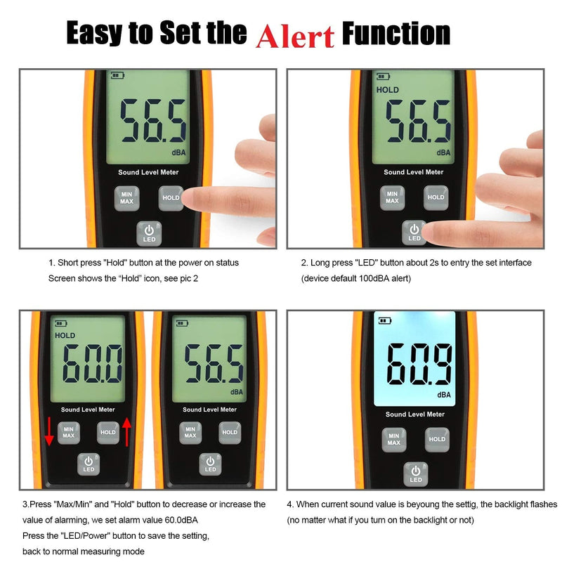 Decibel Meter Sound Level Reader 30-130dB(A), Hand-held Sound Noise Meter with Backlight Alarm, Digital Noise Meter Decibel Monitoring Tester Calibrated Audio Noise Volume Measuring Instrument - NewNest Australia