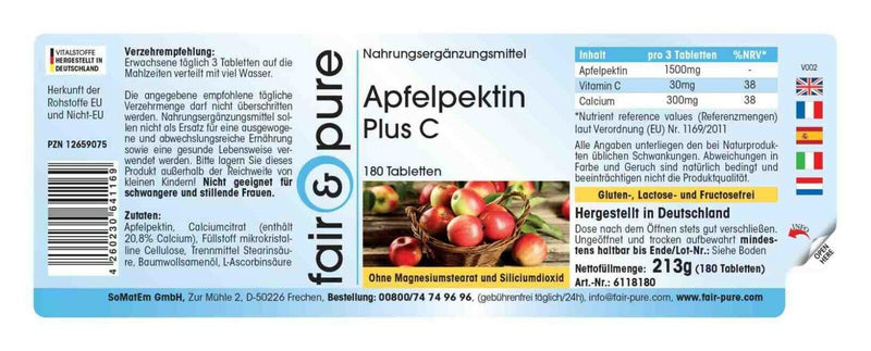 Fair & Pure® - apple pectin with vitamin C & calcium - vegan - natural fiber - 180 tablets - without magnesium stearate - NewNest Australia