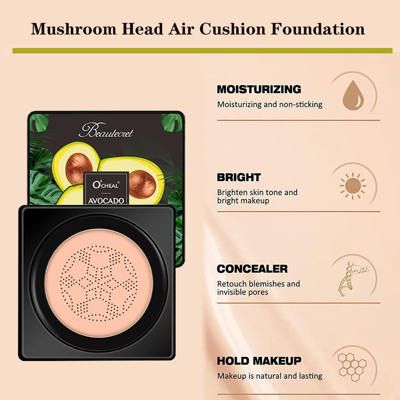 Mushroom Head Air Cushion BB Cream, Concealer Lasting Nude Makeup Moisturizing Brightening Pigment CC Liquid Foundation Even Skin Tone Makeup Base Flawless Moisturizing Oil Control - NewNest Australia