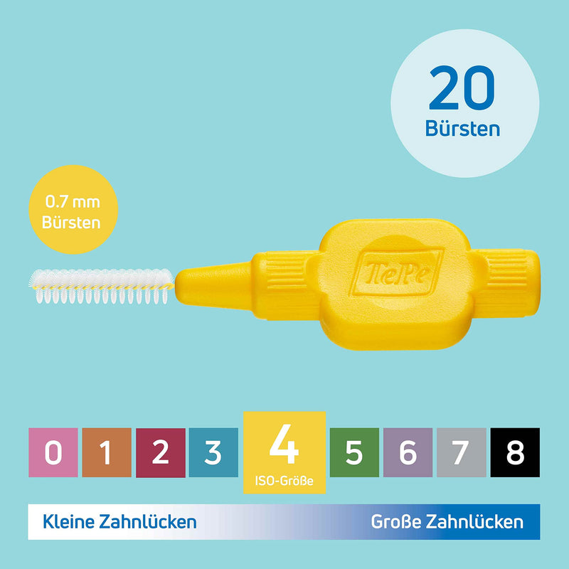 TePe Interdental Brush, Original, Yellow, 0.7 mm/ISO 4, 20pcs, plaque removal, efficient clean between the teeth, tooth floss, for narrow gaps - NewNest Australia