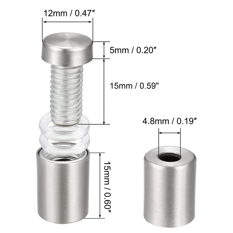 uxcell 1/2 Dia x 1"(12x24mm) Standoff Screws Wall Mount Sign Holders Acrylic Glass Nails 4pcs 12x24mm - NewNest Australia