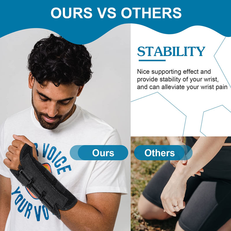 SATINIOR 2 Pieces Carpal Tunnel Wrist Brace Support Removable Metal Wrist Splint, Three Adjustable Compression Straps for Tendinitis, Sports Injuries, Pain Relief (Left and Right Hand), Black Right and Left Hand - NewNest Australia