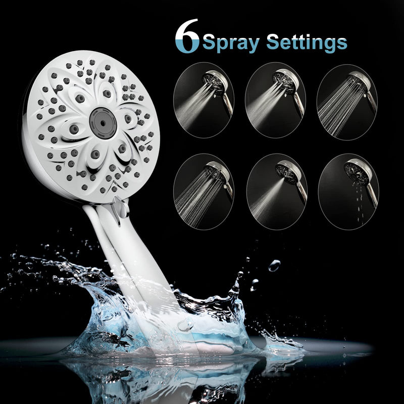JDO Shower Head with Handheld, High Pressure Handheld Shower Head 6 Spray Settings - 4.7" Chrome Finish High Flow Hand Held Showerhead Set with Stainless Steel Hose and Adjustable Bracket (Chrome) - NewNest Australia