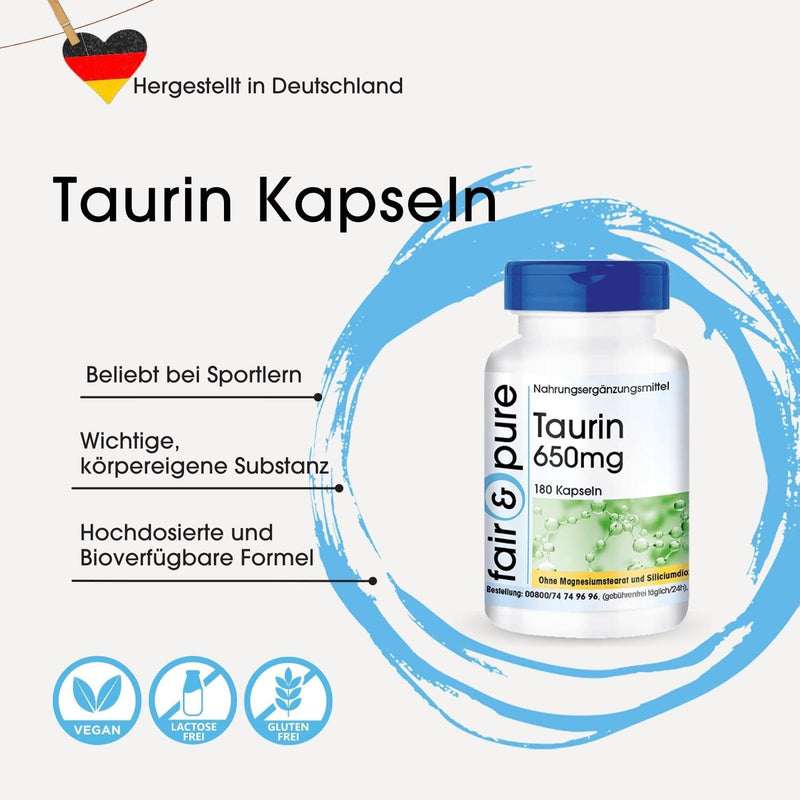 Fair & Pure® - Taurine capsules 650mg - vegan - without magnesium stearate - 180 capsules - NewNest Australia
