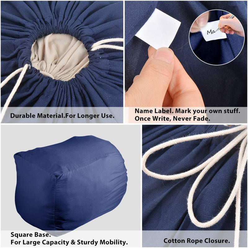 NewNest Australia - MCleanPin Washable Cotton Laundry Bags with Handles,Dirty Clothes Storage for College Dorm or Travel, Laundry Liner Fit Laundry Hamper or Basket,2 Pack,Brown (Navy Blue) Navy Blue 