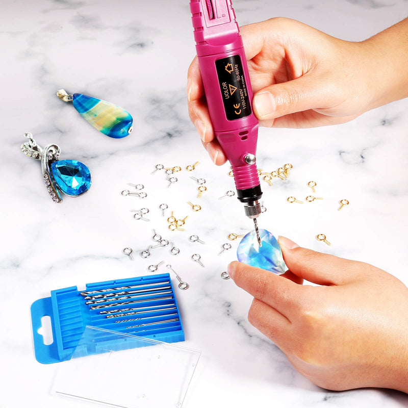 Uolor Electric Corded Hand Drill Kit, Electrical Pin Vise Set with 17Pcs Drill Bits 10Pcs Collet and 200Pcs Screw Eye Pin for Wood Resin Plastic Polymer Clay Keychain Pendant Earring Jewelry Making - NewNest Australia
