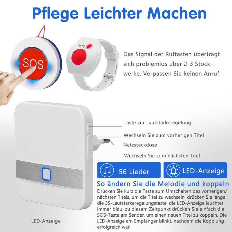 Emergency Call Button For Seniors, Seniors Emergency Call Bracelet With 4 Volume Levels, Emergency Call Bracelet, Emergency Button For Seniors With 52 Ringtones, Emergency Bell For Seniors With 2 - NewNest Australia