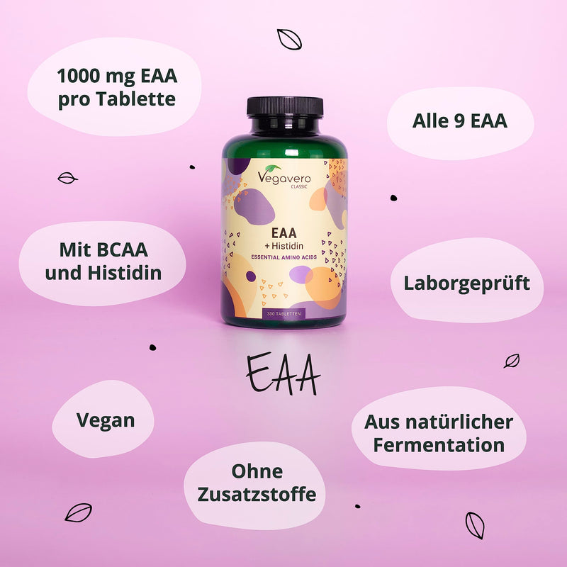 Eaa Tablets Vegavero | 100% Natural - Not Synthetic | All 8 Eaas Including Bcaa (2:1:1) + Histidine | Vegan | 1000 Mg Amino Acids Per Tablet | No Additives | 300 Tablets - NewNest Australia