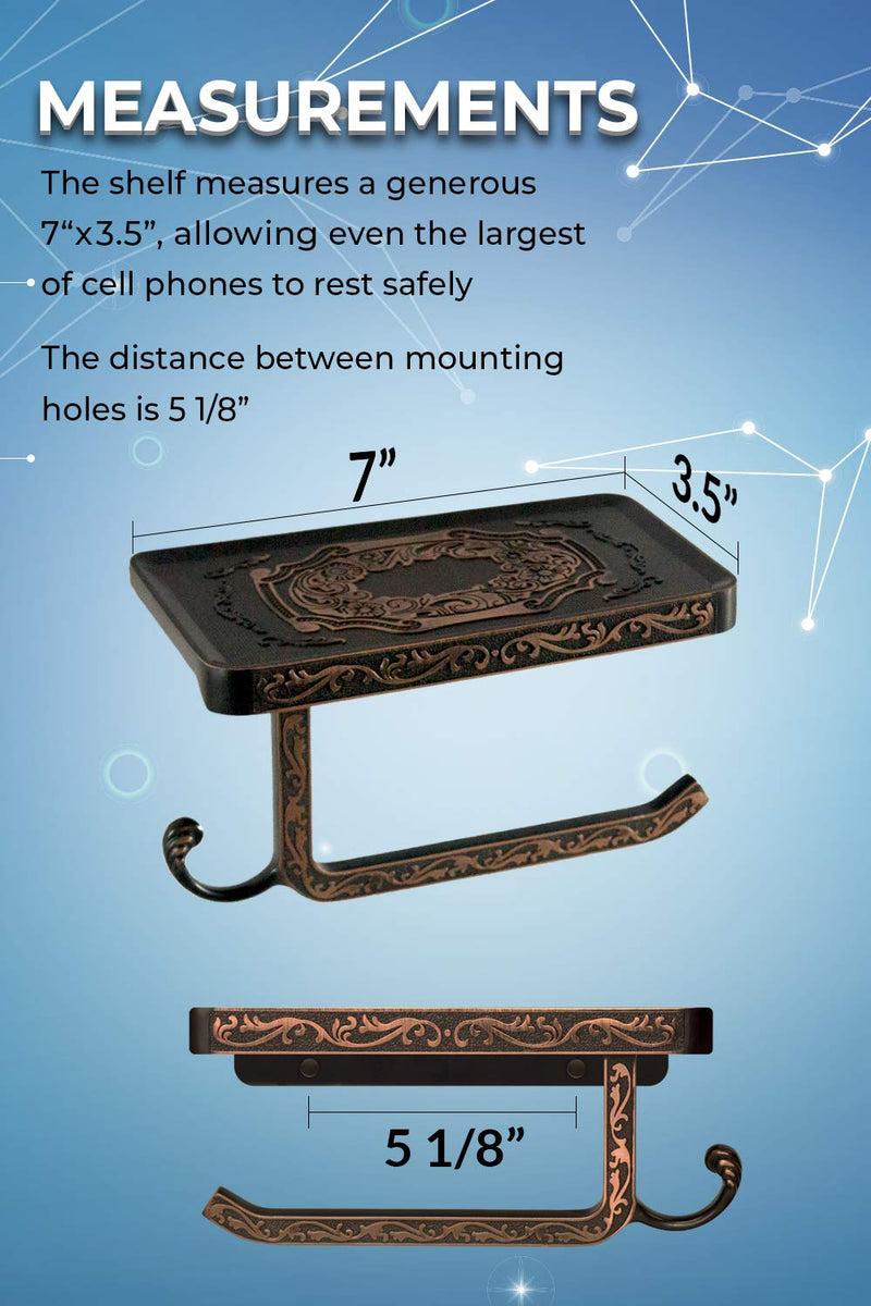Neater Nest Reversible Toilet Paper Holder with Phone Shelf and Bathroom Hook, Vintage Decor Style (Oil Rubbed Bronze) Oil Rubbed Bronze - NewNest Australia