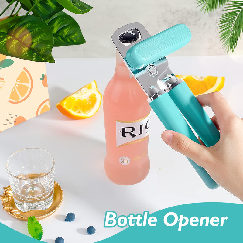 Mebotem 10 Colors Can Opener Manual Handheld Heavy Duty Hand Can Opener Smooth Edge Stainless Steel Can Openers Top Lid Kitchen Gadgets, Best Large Rated Easy Turn Knob, with Bottle Opener, Aqua Sky 1 - NewNest Australia