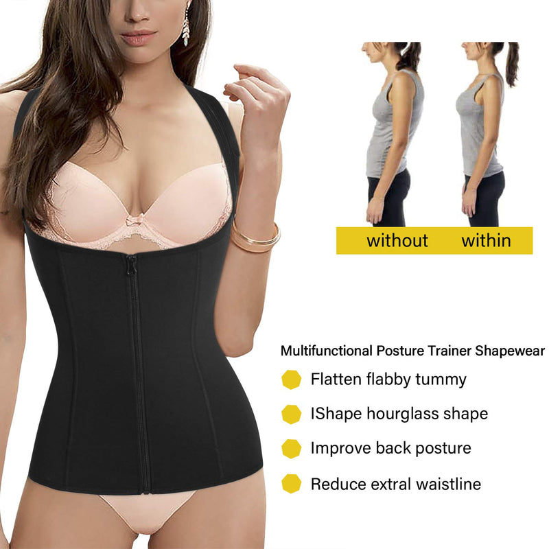 Women Back Braces Posture Corrector Waist Trainer Vest Tummy Control Body Shaper for Spinal Neck Shoulder and Upper Back Supports (S, Black) Small (Pack of 1) - NewNest Australia