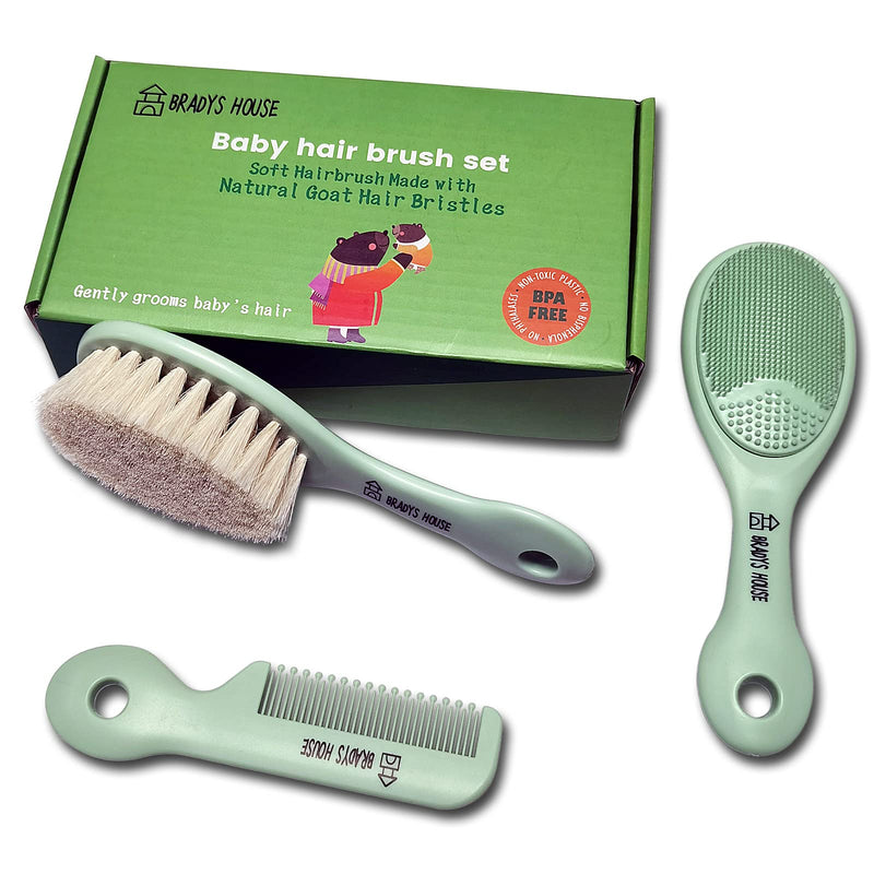 BRADYS HOUSE - 3 Piece Baby Hair Brush & Comb Set for Newborns- Soft Goat Bristle Hair-Brush, Silicone Bath Brush and Plastic Comb for Infant, Toddler, Kids - Baby - NewNest Australia