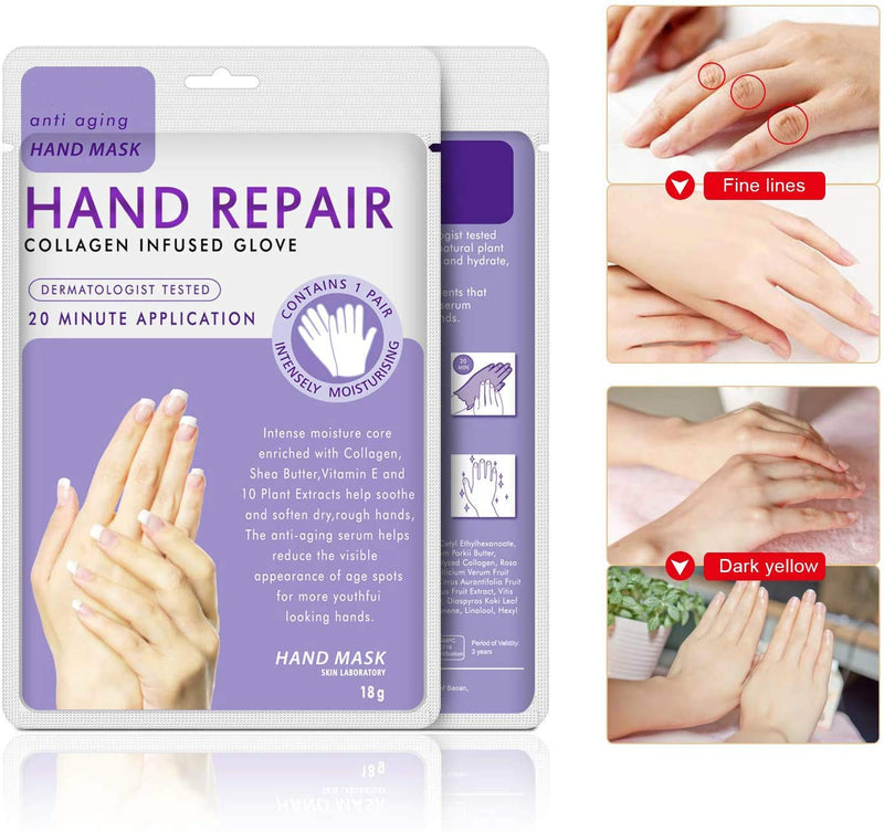 Hands Moisturizing Gloves 3 Pairs, Hand Skin Repair Renew Mask w/Infused Collagen, Vitamins + Natural Plant Extracts for Dry, Aging, Cracked Hands Intense Skin Nutrition Hand Cream Mask - NewNest Australia