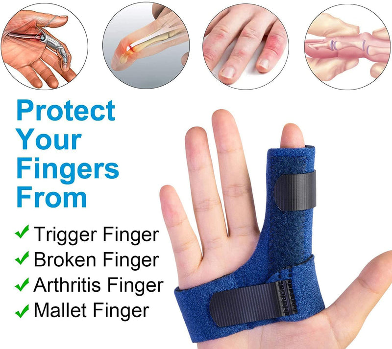 Sumifun Finger Splints for Left Hand, Finger Brace with Built-in Aluminium Bar for Trigger Finger, Mallet Finger, Finger Supports with 2 Gel Sleeves for Sprains, Pain Relief, Sports Injury Left Hand - Blue - NewNest Australia