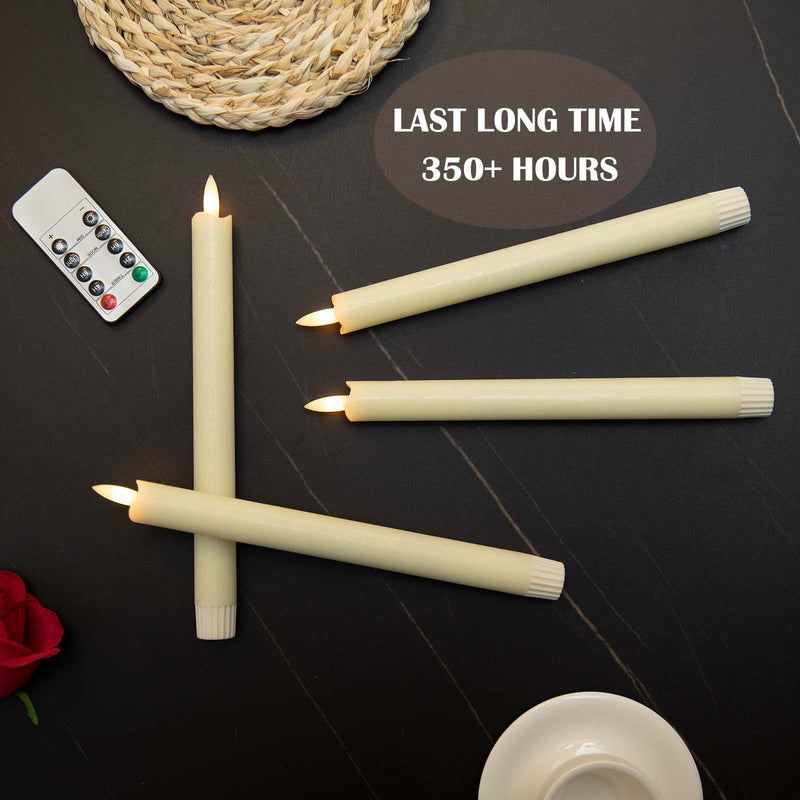 Mavandes LED Flameless Taper Candles with Remote Timer,Ivory Battery Operated Flickering Window Candles, Pack of 2 Real Wax Warm Fire 3D-Wick Flameless Candlesticks,Home Wedding Decor(0.78 x 9.64) Ivory-2 - NewNest Australia