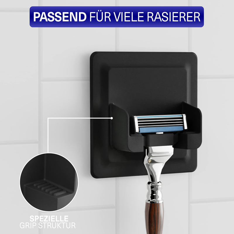LOBUX® - 2x razor holder shower self-adhesive, super firm hold [soft-touch silicone] - razor holder shower, waterproof - organization system for bathroom, mirror, shower, wall (black) Black 2x razor holder - NewNest Australia