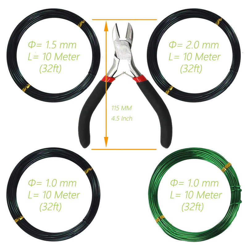 Kebinfen Tree Training Wires for Bonsai Tree, with Bonsai Wire Cutter - Size 1.0 mm/ 1.5 mm/ 2.0 mm (128 Feet Total), Anti-Corrosion and Rust Resistant - NewNest Australia