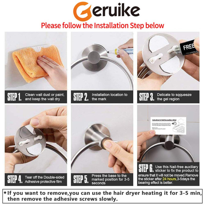 NewNest Australia - GERUIKE Adhesive Towel Ring Wall Mount Hand Towel Ring Self Adhesive Towel Hanger Stainless Steel Rustproof Brushed Bathroom Hardware Brushed Nickel 