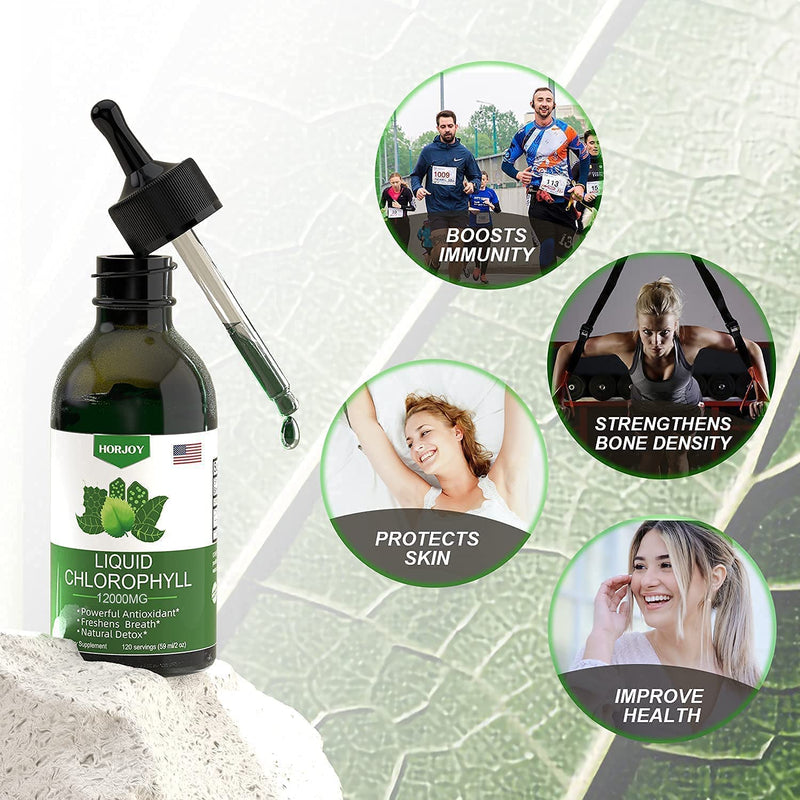 Chlorophyll Liquid Drops - 100% Natural Energy Booster and Immune Support - Internal Deodorant and Detox - Altitude Sickness Relief - Fast Absorption, Vegan & Non-GMO - 120 Servings(100mg) 2 Ounce (Pack of 1) - NewNest Australia