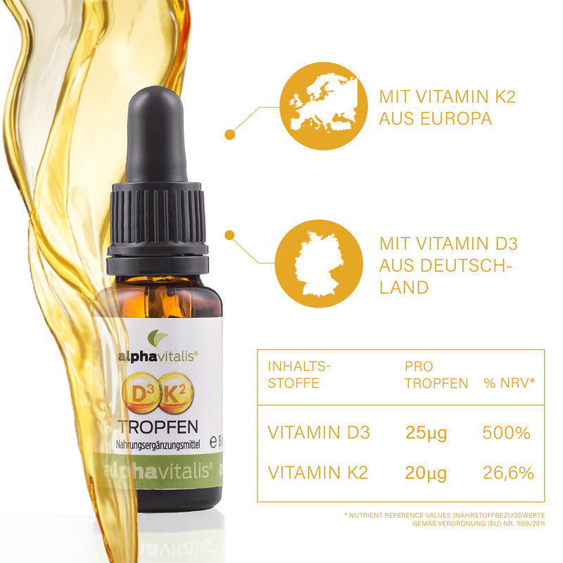 Vitamin D3 + K2 drops highly dosed & laboratory tested - 525 daily portions in MCT oil - K2 from MK7 99.7% ALL TRANS optimal bioavailability - NewNest Australia