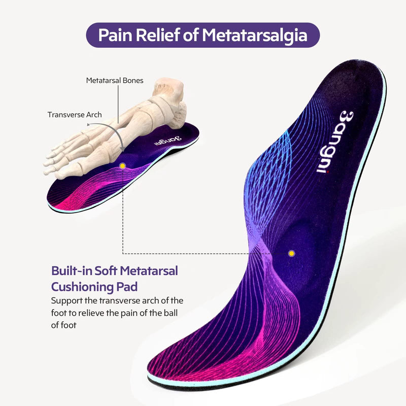 3ANGNI Arch Support Insole -Orthotic Inserts for Pain Relief Mild Flat Feet, Plantar Fasciitis, Metatarsalgia - Orthopedic Insoles for Valgus Pronation Men Women… UK-7-260MM High Arch With Metatarsal Black - NewNest Australia