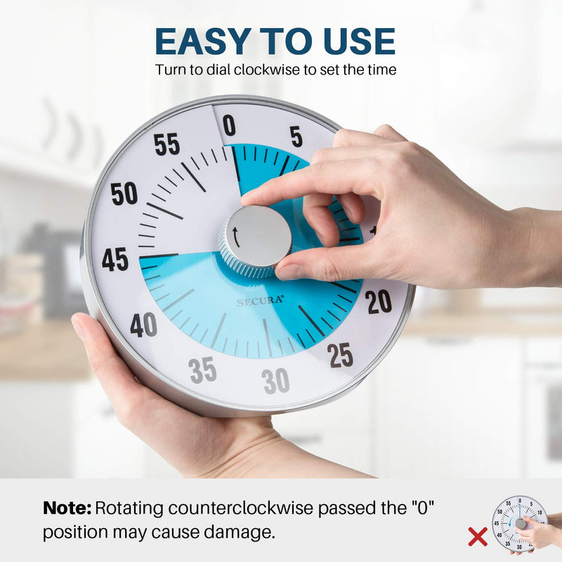 NewNest Australia - Secura 7.5-Inch Oversize Visual Countdown Timer, 60-Minute Kitchen Timer | Time Management Tool for Kids, Teachers and Adults (Blue) Blue 